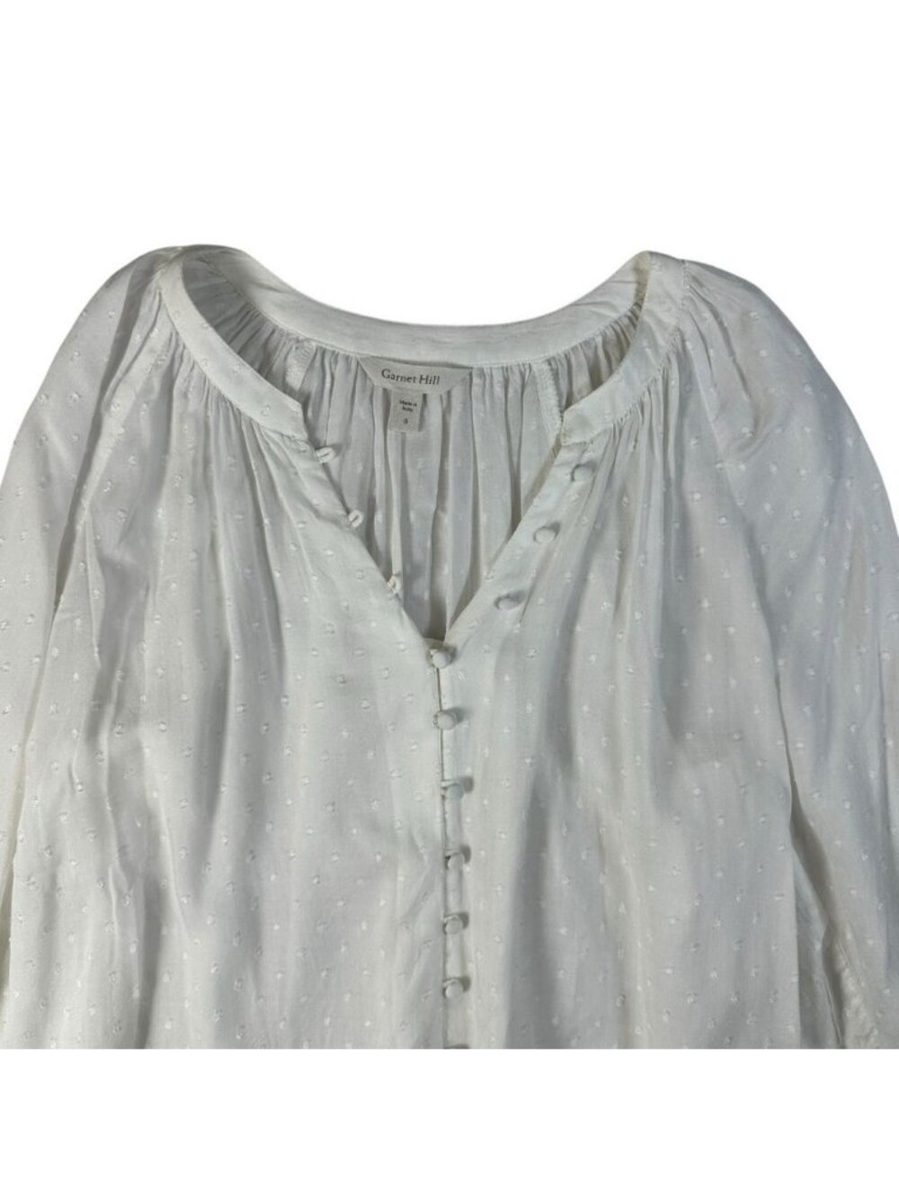 Garnet Hill Swiss Dot Poet Blouse White Long Sleeve Button Up Top Vneck Small - Picture 4 of 13